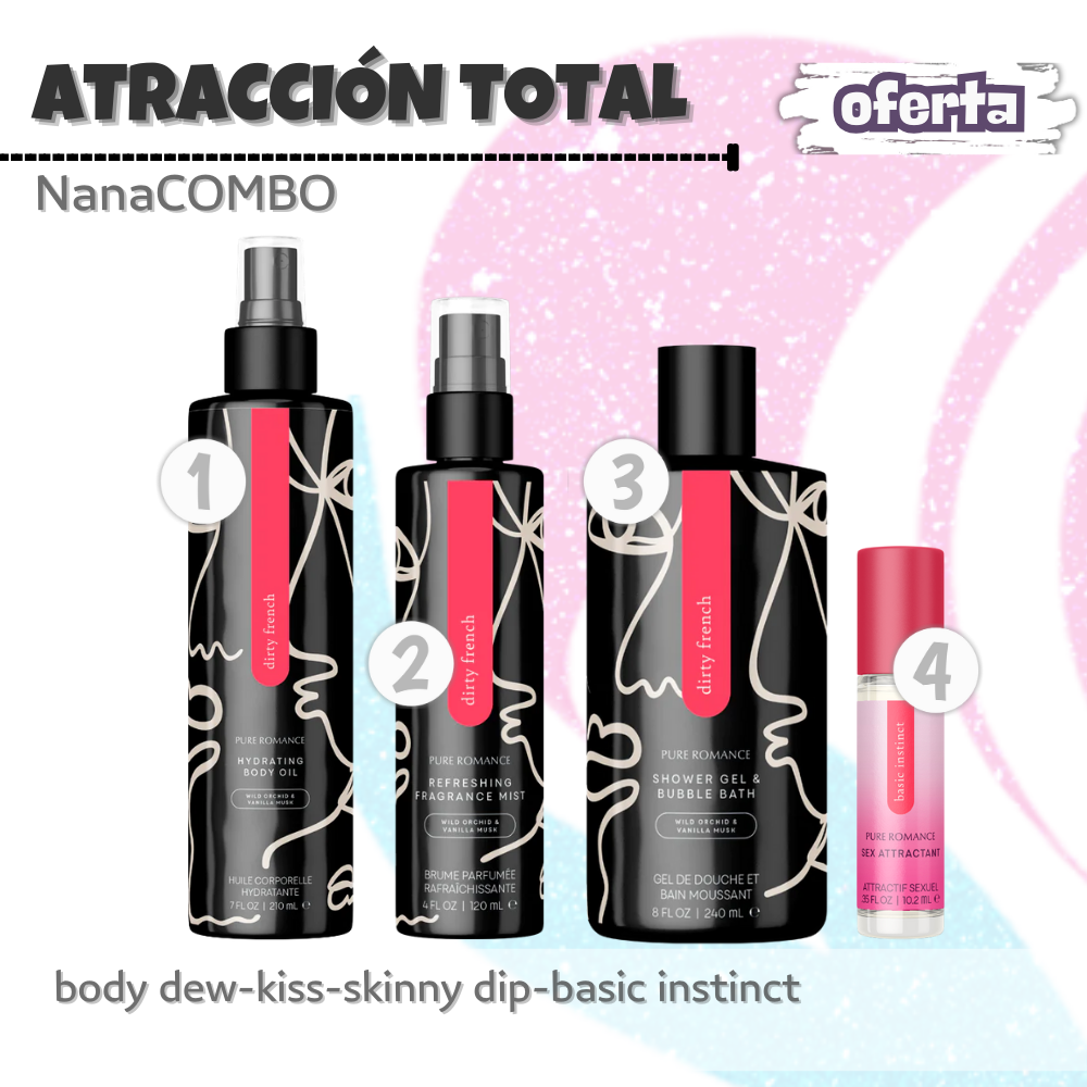 NanaCombo Atracción Total: Ducha relajante, piel hidratada y feromonas irresistibles para realzar tu sensualidad y destacar cada día.