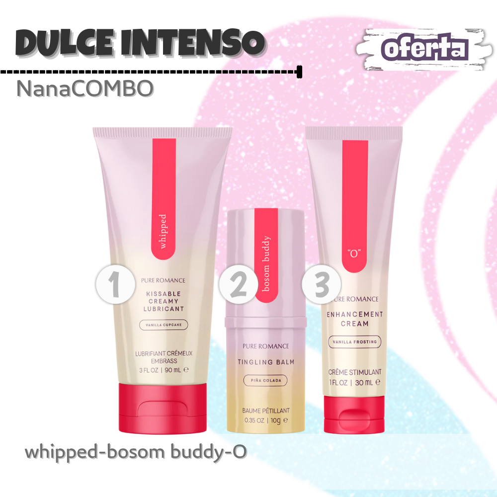 NanaCombo Dulce Intenso: Lubricante, bálsamo y crema potenciadora para sensaciones deliciosas y placenteras en cada experiencia íntima.